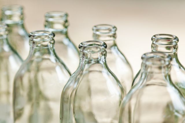 Sterile clear glass bottles.
