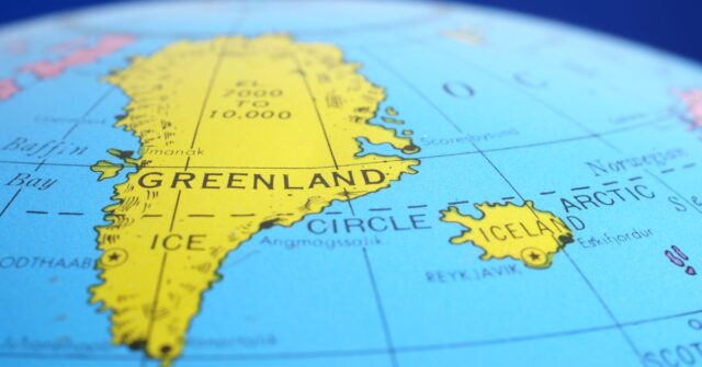 Greeland and Iceland in the globe.