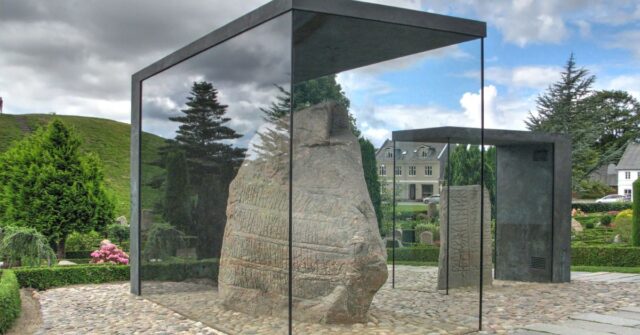 The iconic Jelling Stone in Jelling, Denmark.