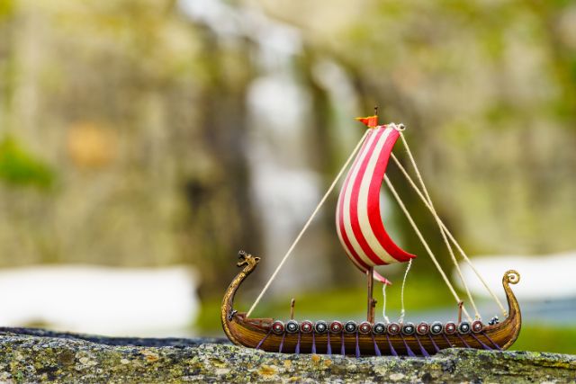 A decorative mini version of a viking longboat.