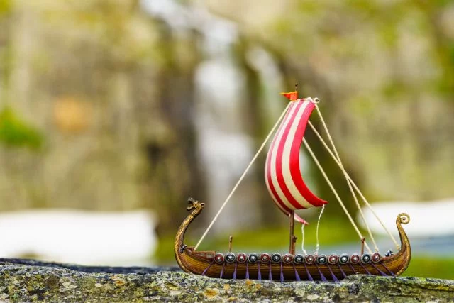 A decorative mini version of a viking longboat.