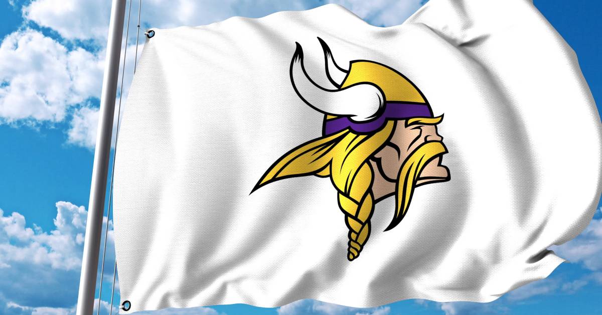 Waving flag with Minnesota Vikings professional team logo.