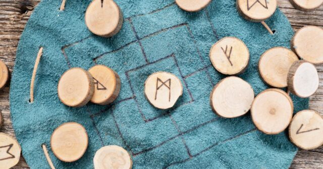 Handmade wooden runes used for fortunetelling.