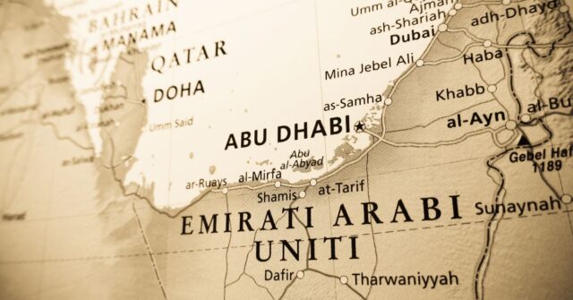 The United Arab Emirates in the world map.