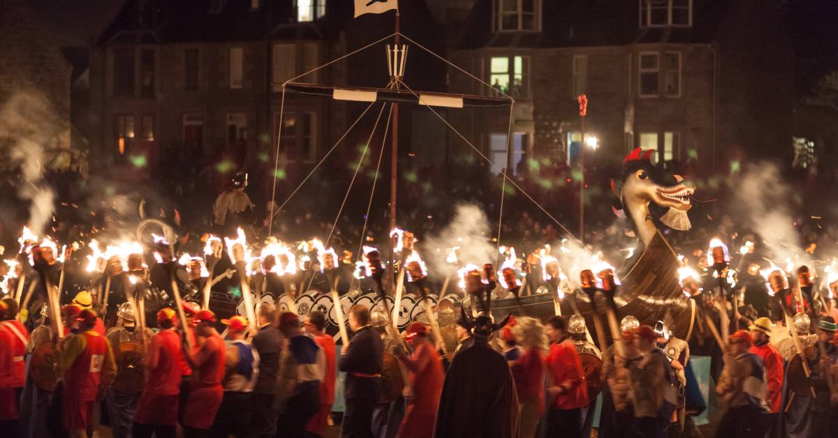 Traditional burning of viking ship on a yearly festival.