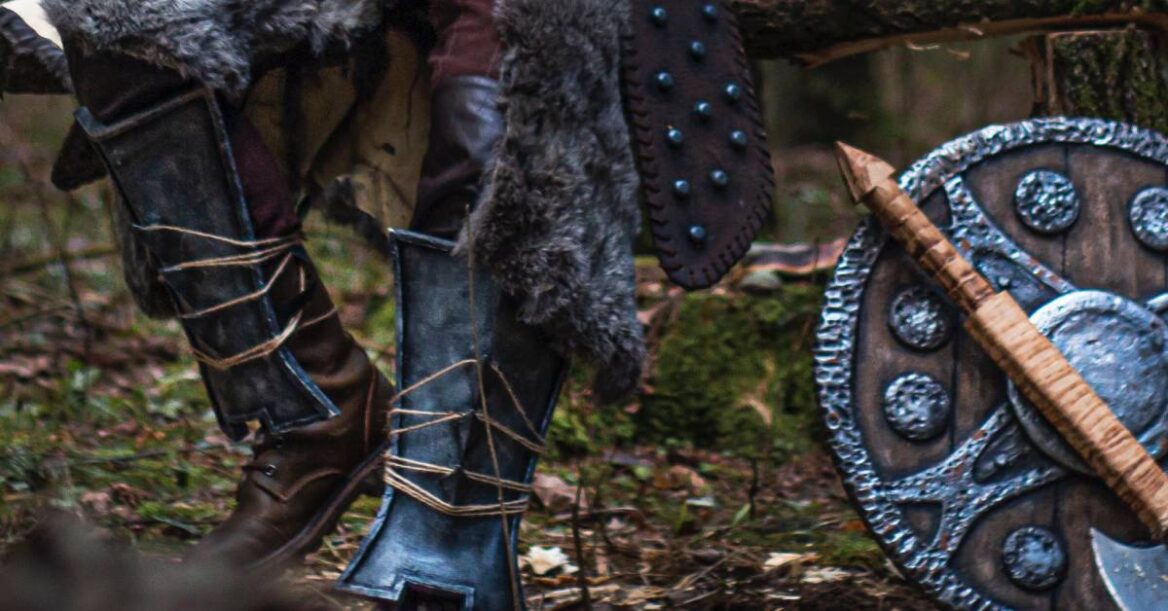 An image of a viking warrior and his footwear.