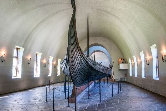 A perfectly preserved viking ship in a museum in Oslo, Norway.
