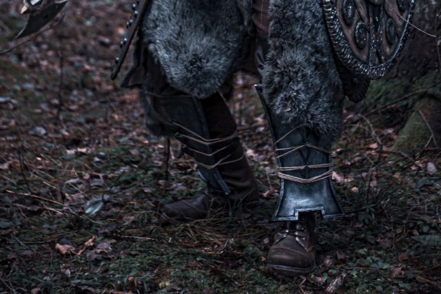 Viking warrior with leather warrior shoes.