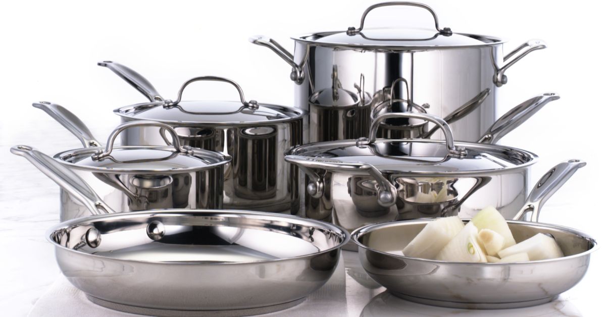 Various stainless steel pots and pans