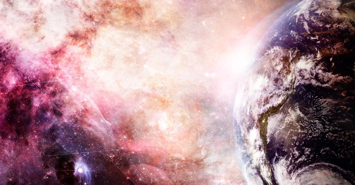 Fantasy photo of the universe with pretty colours and the earth being created