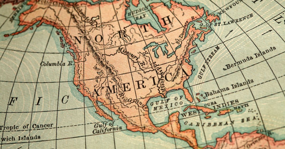 Old map showing North America